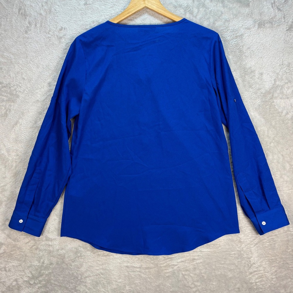 Calvin Klein Women's Zip Up Tunic Blouse Roll Tab Sleeve Royal Blue Size S - Picture 7 of 10